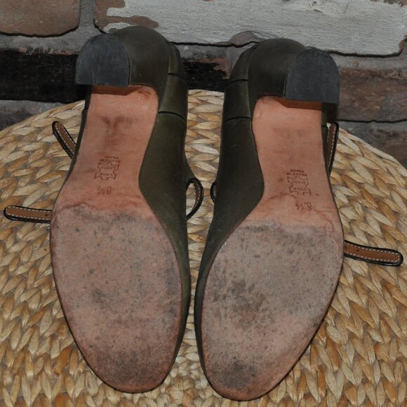 John Fluevog Olive Green Leather Mary Jane Double Strap Pump Midi Heel Shoes 8.5 - Picture 11 of 12